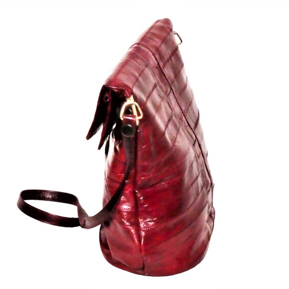 Vintage 80's Eel skin Burgundy Shoulder / Crossbody Bag - Picture 3 of 12